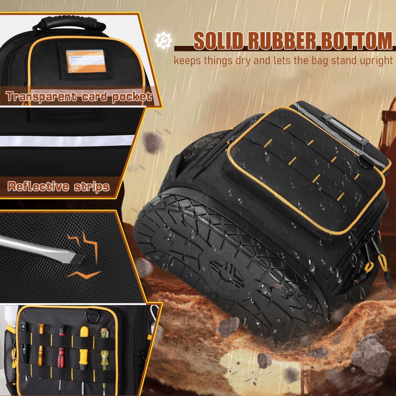 Marscamd Tool Backpack with Hard Bottom and a Tool Pouch, Heavy Duty Tool Bag with Multiple Pockets and Laptop Sleeve, Black - Image 2