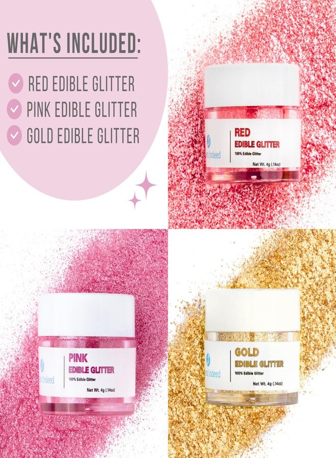 Sweets Indeed Edible Glitter, Perfect for Drinks, Cocktails, Beverages & Cake Decorating, Dessert Cake Topper, 4 grams, 3 Pack (Sweetheart) - Image 2