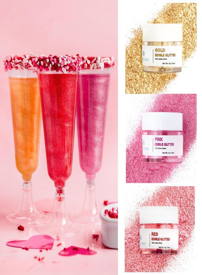 Sweets Indeed Edible Glitter, Perfect for Drinks, Cocktails, Beverages & Cake Decorating, Dessert Cake Topper, 4 grams, 3 Pack (Sweetheart) - Image 1