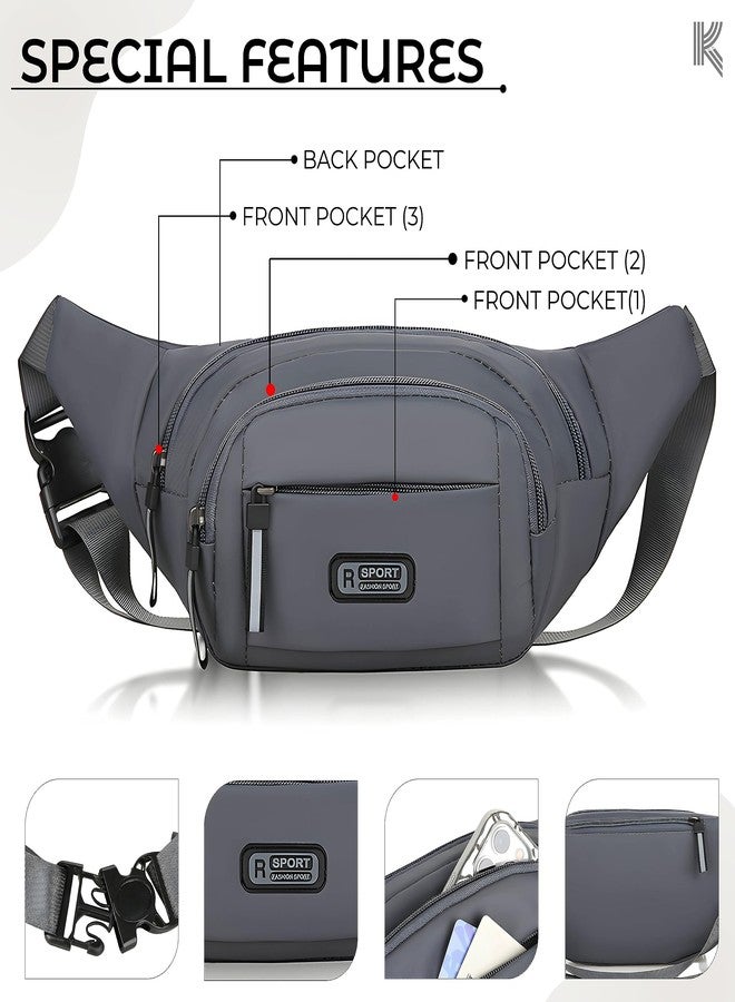 Kraptick Premium Unisex Waist Bag for Men and Women - Stylish Fanny Pack, Hip Bag, Chest Bag (Grey) - Image 5