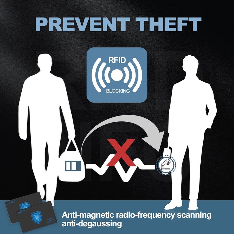 DAITET بطاقات حجب RFID للرجال والنساء، نحيفة، بدون تلامس، لحماية بطاقات البنك NFC وبطاقات الخصم وجواز السفر، حماية كاملة للمحفظة أو الحقيبة، أسود، عبوة من 4 قطع، تصميم بسيط - Image 2