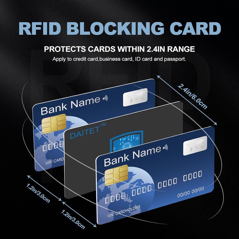 DAITET بطاقات حجب RFID للرجال والنساء، نحيفة، بدون تلامس، لحماية بطاقات البنك NFC وبطاقات الخصم وجواز السفر، حماية كاملة للمحفظة أو الحقيبة، أسود، عبوة من 4 قطع، تصميم بسيط - Image 5