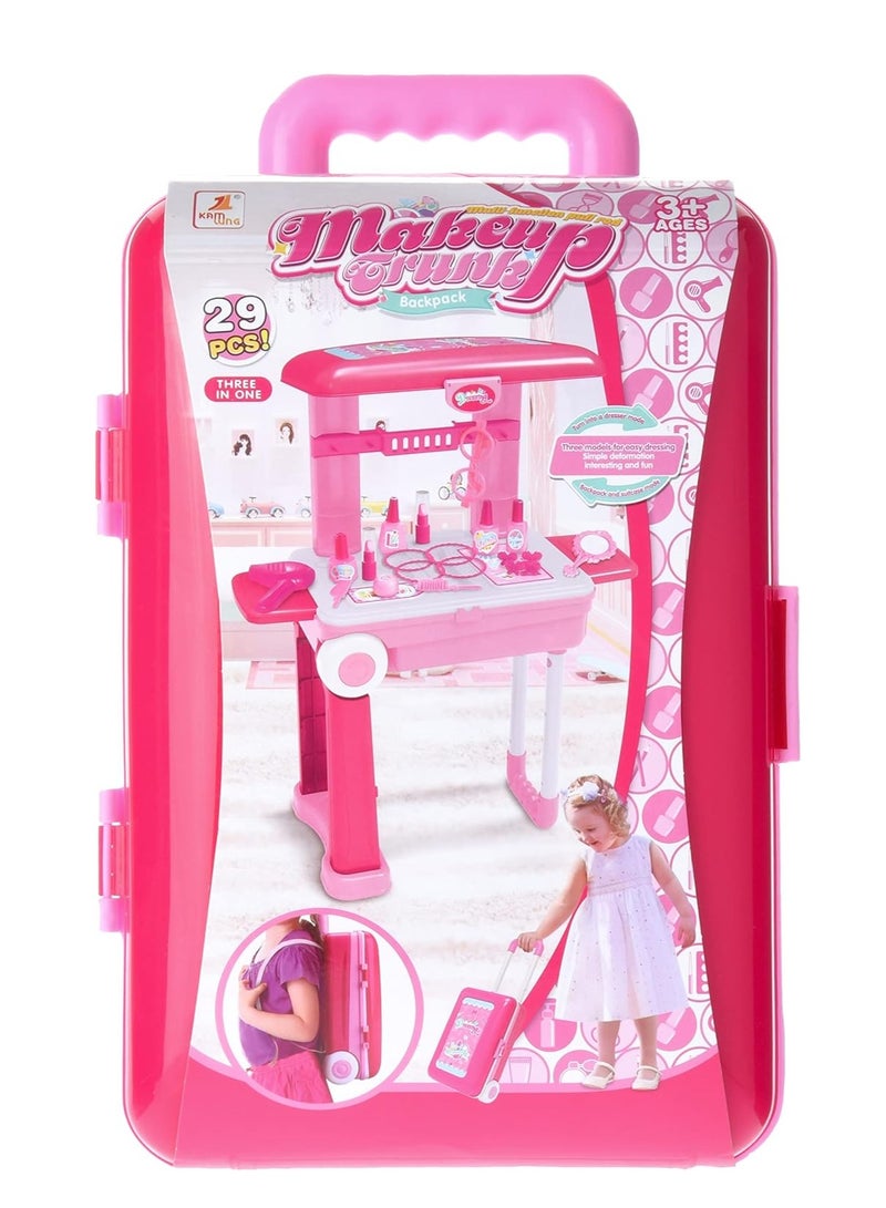 Kids Makeup Kit (29 Pcs) Play Luggage Bag Play Set Washable Makeup Set Toys for Girls Aged 3+ Play Set with Trolley Bag - Image 2