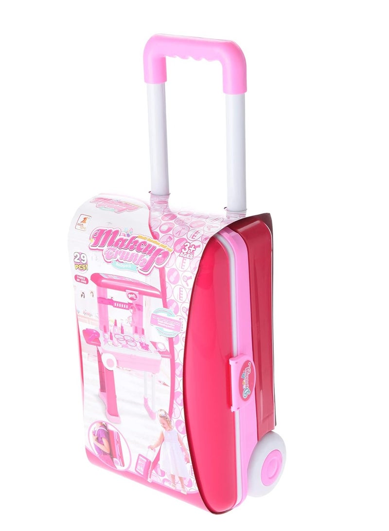 Kids Makeup Kit (29 Pcs) Play Luggage Bag Play Set Washable Makeup Set Toys for Girls Aged 3+ Play Set with Trolley Bag - Image 3