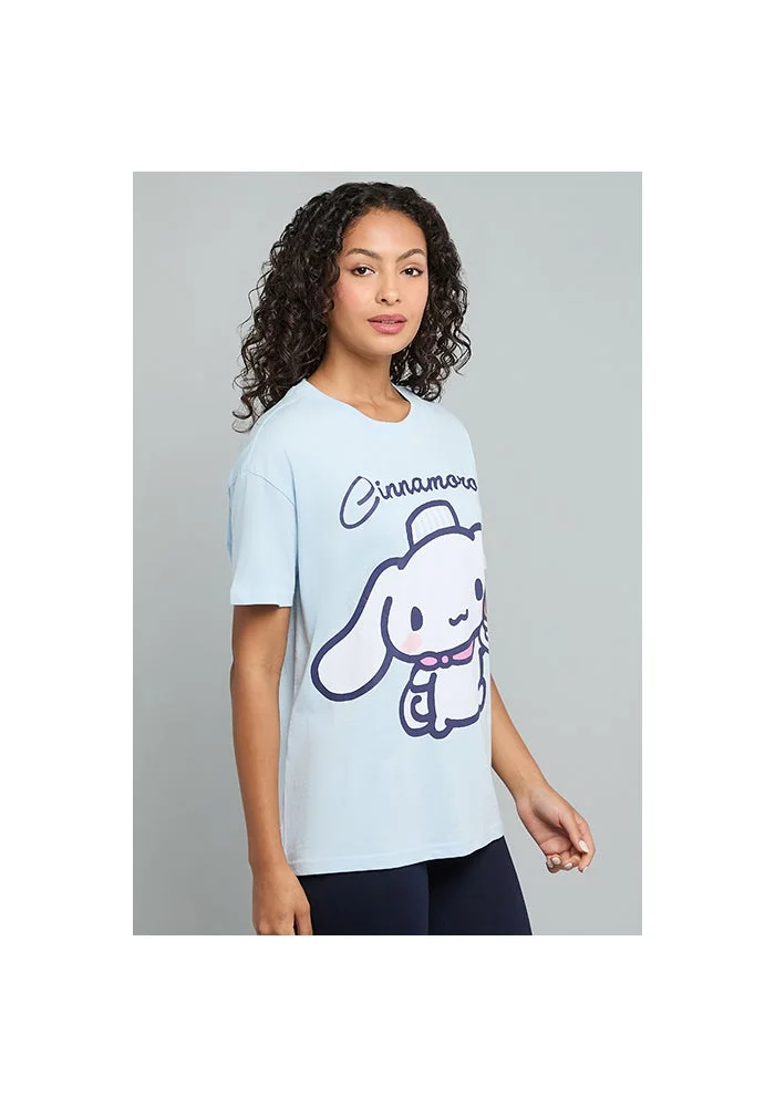 R&b Cinnamoroll Print T-Shirt with Crew Neck and Short Sleeves