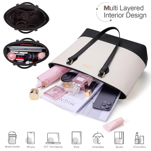 Bagsure 4 قطع حقائب يد نسائية عصرية، محافظ، حقائب كتف، حقيبة توت عادية، حقائب كروس، مجموعة حقائب هدية للسيدات والفتيات (أسود/أبيض-b) - Image 4