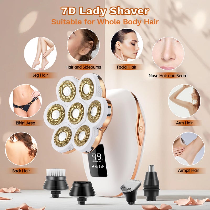 Psmicor Electric Razors for Women, 7D Electric Shaver for Women, 5 in 1 Lady Shavers, Wet/Dry Bikini Trimmer, Rechargeable Facial Hair Removal, Painless Face Razor for Arms Legs Armpit Pubic Area - Image 2