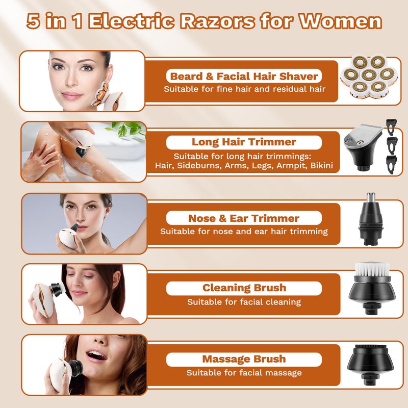 Psmicor Electric Razors for Women, 7D Electric Shaver for Women, 5 in 1 Lady Shavers, Wet/Dry Bikini Trimmer, Rechargeable Facial Hair Removal, Painless Face Razor for Arms Legs Armpit Pubic Area - Image 3