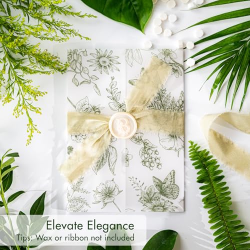 AZAZA 50 Pack Pre-Folded Vellum Jackets for 5x7 Invitations,AZAZA Elegant Translucent Invitation Sleeves,115GSM Vellum Jackets 5x7, Wedding Invitation Accessories, for Weddings Birthdays,Sage Green Toile - Image 3