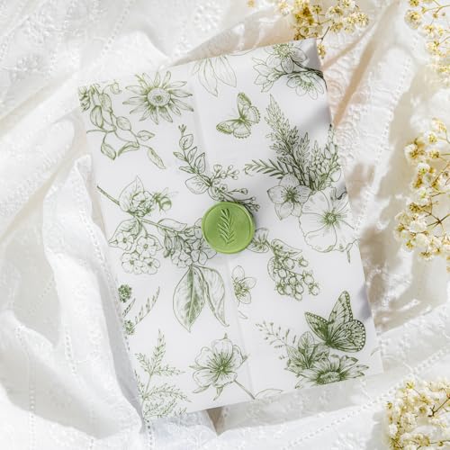 AZAZA 50 Pack Pre-Folded Vellum Jackets for 5x7 Invitations,AZAZA Elegant Translucent Invitation Sleeves,115GSM Vellum Jackets 5x7, Wedding Invitation Accessories, for Weddings Birthdays,Sage Green Toile - Image 1