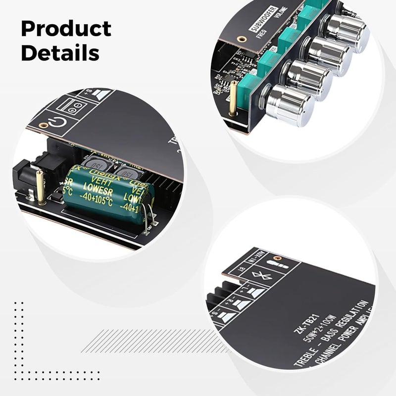 Zk-Tb21 Wireless Digital Board Amplifier 2.1 Channel, Power 500W Output, Chip Tpa3116, Tone High and Low Adjustment, Input Aux, Amplification for Audio - Image 5