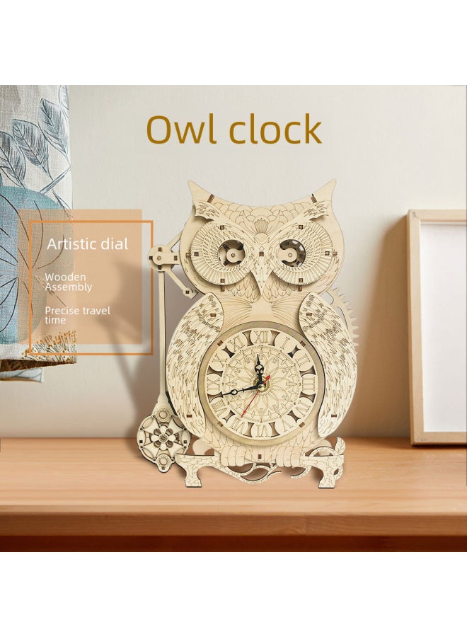 Creative Wooden Owl Clock Handmade Diy Three-dimensional Pendulum Clock Children's 3d Puzzle Puzzle Decompression Assembled Toy-Color:Support All Kinds Of Custom Clock - Image 2