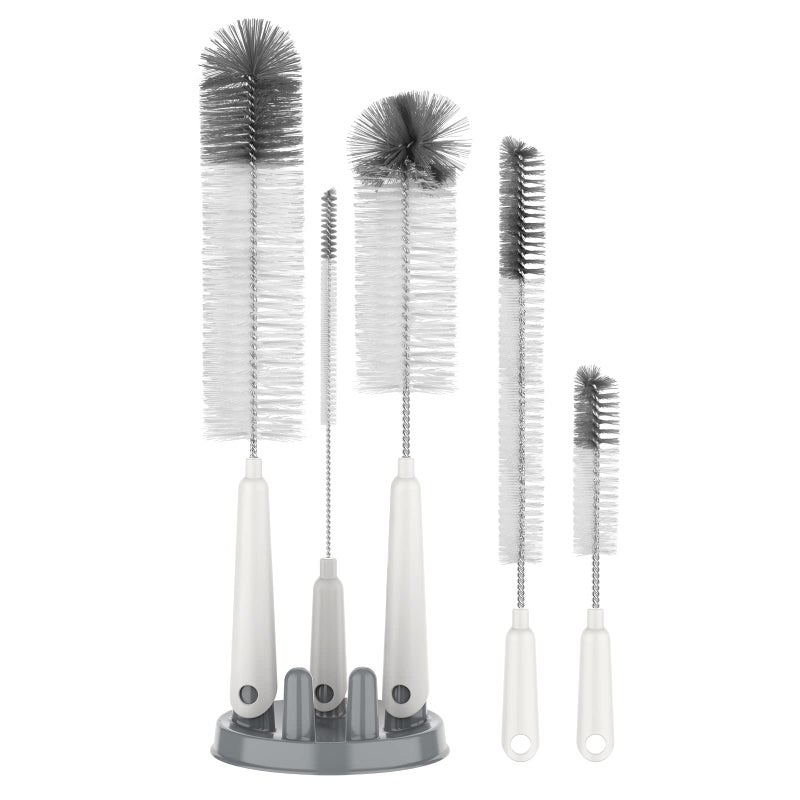 Mr Siga MRSIGA 5 Pack Bottle Brush Cleaning Set with Storage Holder Cleaning Brushes for Long Narrow Neck Bottles Water Bottles Baby Bottles Tumblers Drinking Glasses Strews 