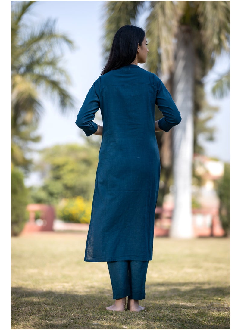 Swadesh Souq كورتا قطنية كاجوال بلون أزرق كحلي للاستخدام اليومي – خفيفة الوزن وقابلة للتنفس  - Image 4