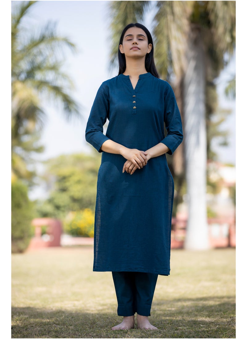 Swadesh Souq كورتا قطنية كاجوال بلون أزرق كحلي للاستخدام اليومي – خفيفة الوزن وقابلة للتنفس  - Image 1