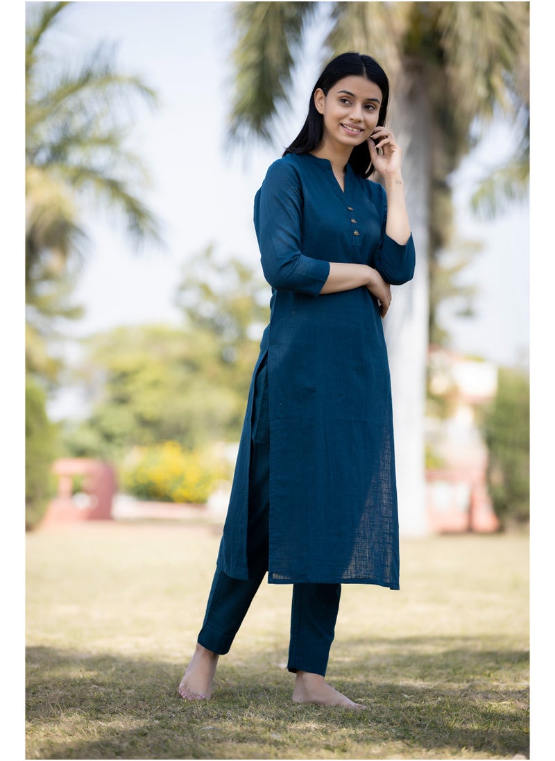 Swadesh Souq كورتا قطنية كاجوال بلون أزرق كحلي للاستخدام اليومي – خفيفة الوزن وقابلة للتنفس  - Image 3