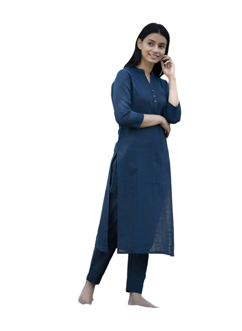 Swadesh Souq كورتا قطنية كاجوال بلون أزرق كحلي للاستخدام اليومي – خفيفة الوزن وقابلة للتنفس  - Image 5