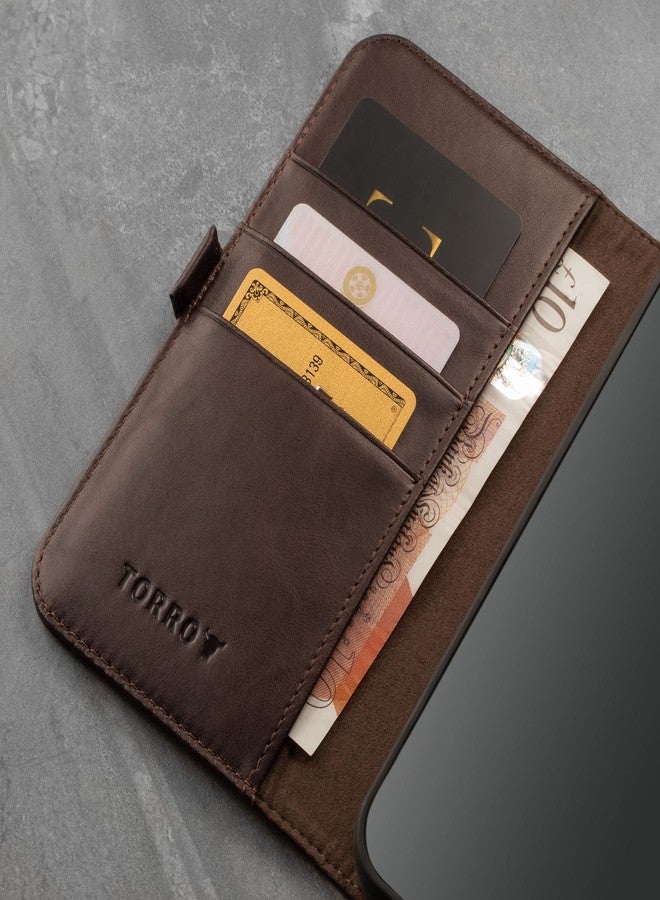 TORRO Case Compatible with iPhone 13 Pro - Premium Leather Wallet Case with Kickstand and Card Slots (Dark Brown) - Image 4
