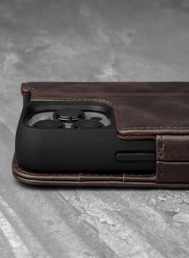 TORRO Case Compatible with iPhone 13 Pro - Premium Leather Wallet Case with Kickstand and Card Slots (Dark Brown) - Image 5