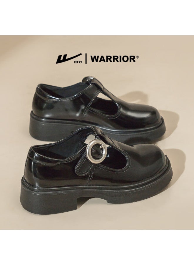 Pull Back Warrior Official Women's Loafers Thick Sole Comfortable Mary Jane College Style Flats Wxp2312 Black Size 37 - Image 1