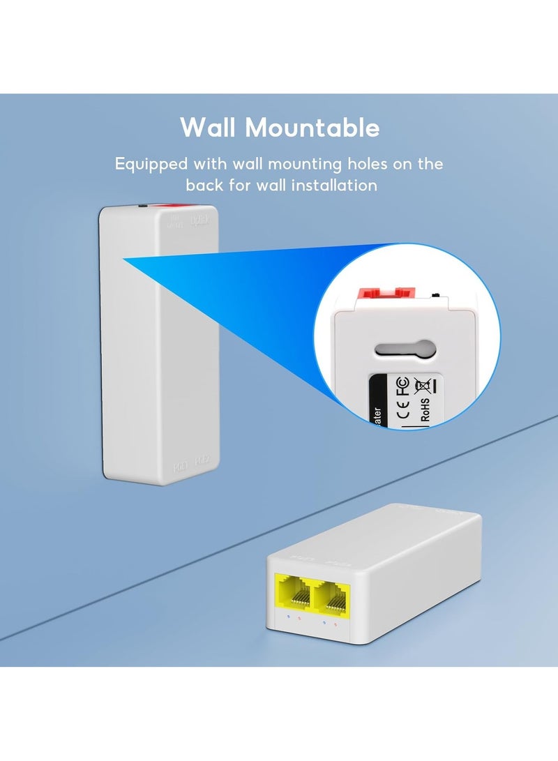 Beauenty 2 Port PoE Extender 100Mbps, IEEE 802.3 af/at PoE Repeater, 1 PoE in 2 PoE Out, Plug and Play, Wall Mount POE Passthrough Switch for Security Systems IP Camera - Image 4