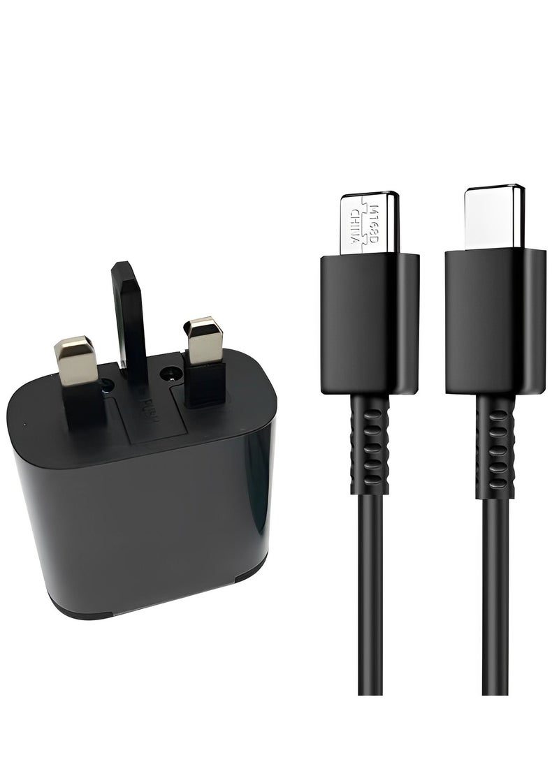 الجمعة . شاحن PD فائق السرعة بقوة 45 واط USB C سامسونج - متوافق مع S24 S23 S22 S21 S20 Ultra و S24 + S23 + S22 + S21 + و A53 و A15 و A 55 و A54 - محول طاقة من النوع C ، كابل 3M أسود - Image 1
