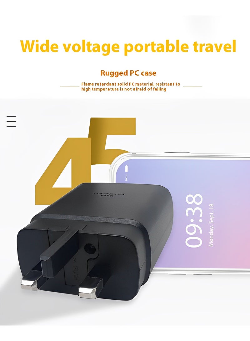 الجمعة . شاحن PD فائق السرعة بقوة 45 واط USB C سامسونج - متوافق مع S24 S23 S22 S21 S20 Ultra و S24 + S23 + S22 + S21 + و A53 و A15 و A 55 و A54 - محول طاقة من النوع C ، كابل 3M أسود - Image 3