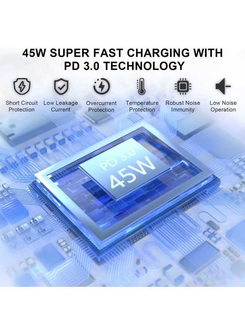 الجمعة . شاحن PD فائق السرعة بقوة 45 واط USB C سامسونج - متوافق مع S24 S23 S22 S21 S20 Ultra و S24 + S23 + S22 + S21 + و A53 و A15 و A 55 و A54 - محول طاقة من النوع C ، كابل 3M أسود - Image 5