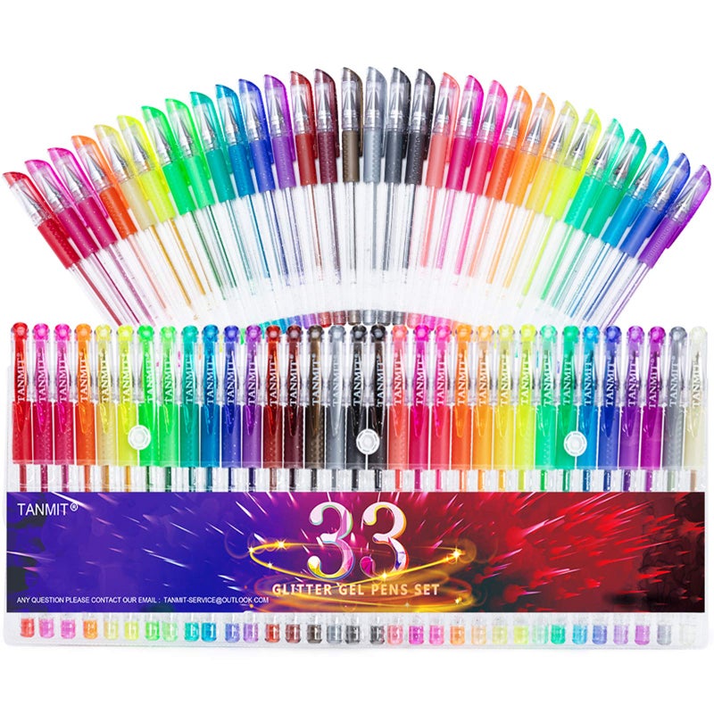 TANMIT Glitter Gel Pens 33 Colors Neon Glitter Pens Set Gel Art Markers with 40 More Ink for Adult Coloring Books Drawing Journaling Doodling