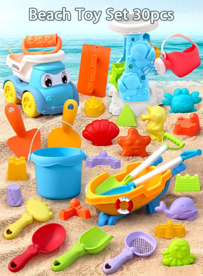 30 Piece Collapsible Beach Toys Set for Kids Toddlers Girls, Collapsible Sand Bucket and Shovels Set with Sand Molds,  Travel Sand Toys for Beach, Sandbox Toys for Toddlers Kids Age 3-10 - Image 1