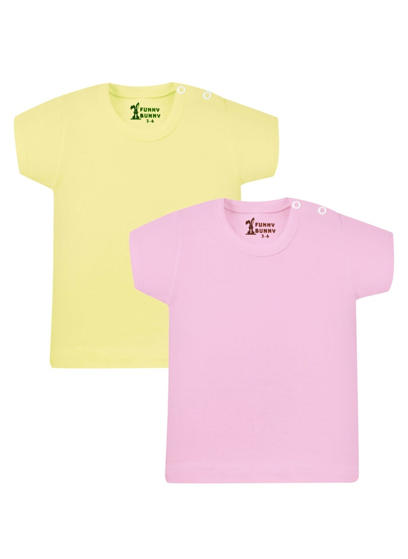 Funny Bunny - Pack Of 2 Plain Color Half Sleeve Undershirt For Baby Girl - Image 1