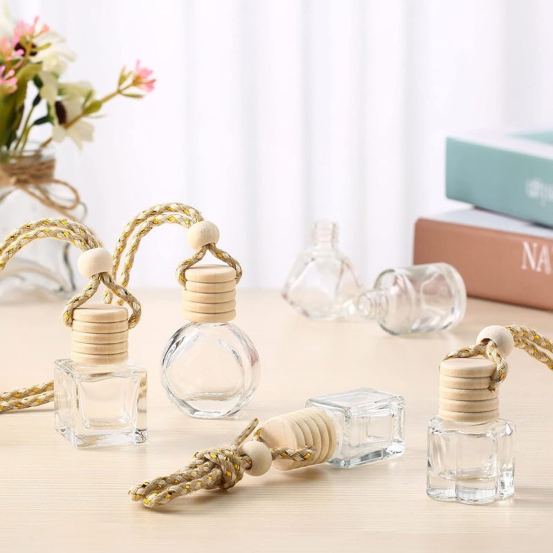 كاست ويف زجاجة عطر معطر هواء السيارة فارغة قابلة لإعادة التعبئة، زجاجة عطر للسيارة، قلادة موزع عطر معلقة للسيارة، زجاجة فارغة لزيت العطر الأساسي، ديكور زجاجة فارغة للعلاج بالروائح (12 قطعة، طراز متنوع) - Image 4