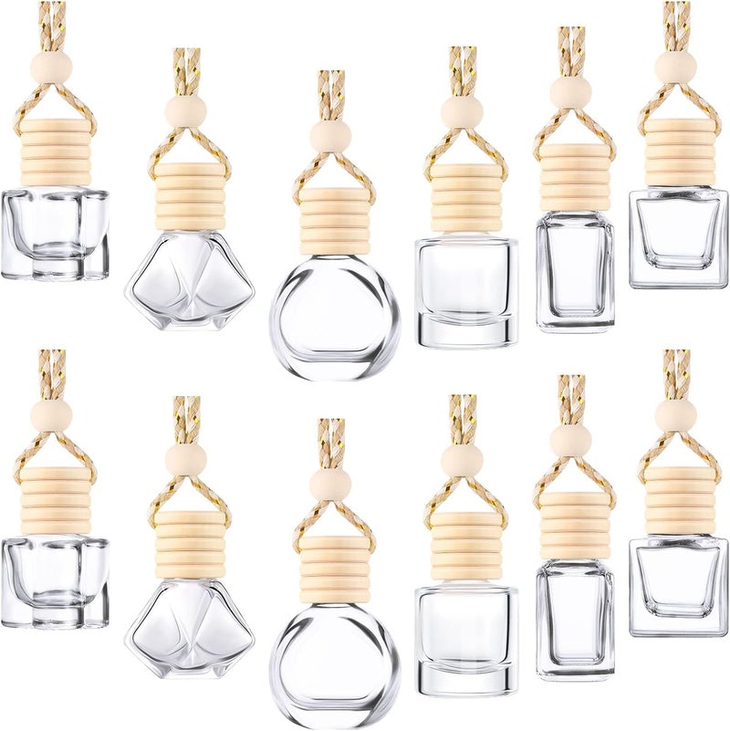 كاست ويف زجاجة عطر معطر هواء السيارة فارغة قابلة لإعادة التعبئة، زجاجة عطر للسيارة، قلادة موزع عطر معلقة للسيارة، زجاجة فارغة لزيت العطر الأساسي، ديكور زجاجة فارغة للعلاج بالروائح (12 قطعة، طراز متنوع) - Image 1