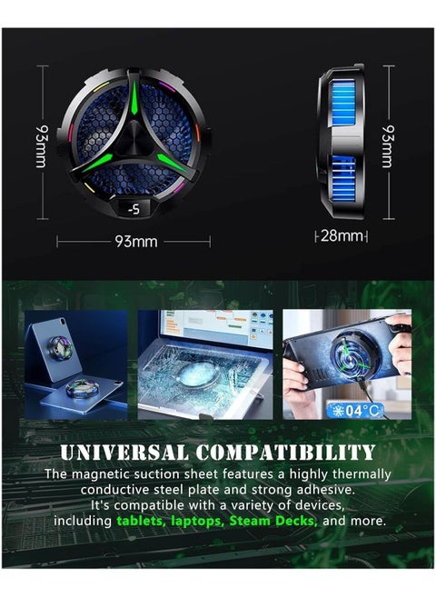 Universal Magnetic Tablet Cooler – High-Performance Cooling Fan with Temperature Display, Compatible with iPad, Surface Pro, Tab & More – Efficient Heat Dissipation for Gaming, Streaming, and Heavy Workloads, Portable & Easy to Use
