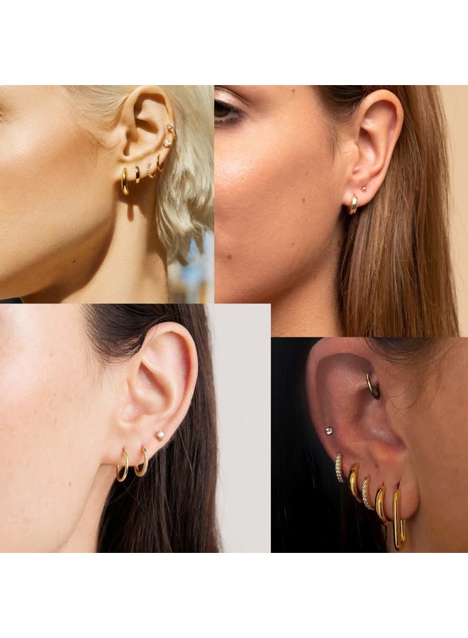 BMMYE 6 Pairs Small Gold Stud Earrings for Women 14K Gold Stud Earrings Set for Multiple Piercing Cartilage Sleeper Earring Tiny Mini Gold Huggie Hoop Earrings 925 Sterling Silver Hoop Earrings for - Image 4