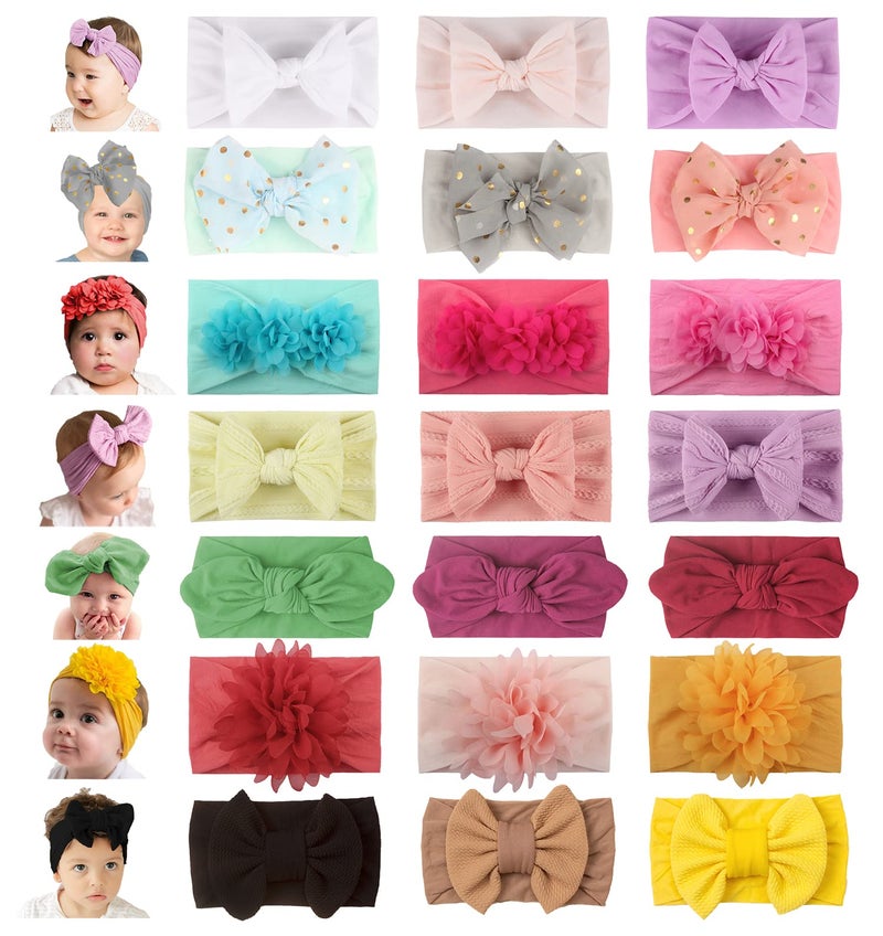 WZT 21PCS Baby Nylon Headbands 7 styles Hairbands Hair Bow Elastics for Girl headbands with bows Newborns Infant Toddlers - Image 1