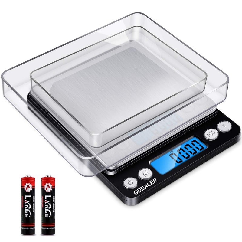GDEALER Digital Pocket Kitchen Scale 0001oz001g 500g Kitchen Food Scale Jewelry Weight Compact Scale Tare Stainless Steel Backlit Display Black