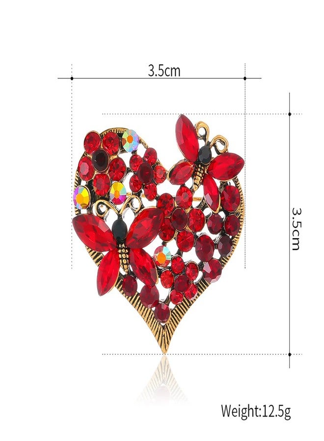 MarveBard Rhinestone Heart Brooch Sparkling Crystal Flower Brooch Pin Vintage Crystal Butterfly Pin Elegant Heart Insect Clothing Bags Hats Accessories Wedding Birthday Party Christmas Jewelry for Women (Red) - Image 4