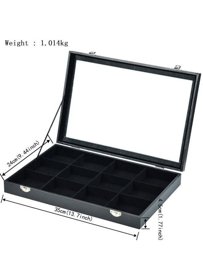 PADOM - Padom Removable Jewelry Tray Showcase Display Stackable for Earrings Brooch Buttons Rings, necklace Black Velvet 12 Grids - Image 1