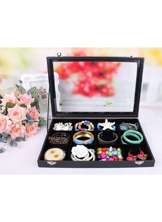 PADOM - Padom Removable Jewelry Tray Showcase Display Stackable for Earrings Brooch Buttons Rings, necklace Black Velvet 12 Grids - Image 1