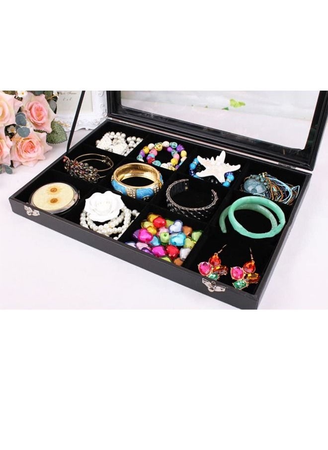 PADOM - Padom Removable Jewelry Tray Showcase Display Stackable for Earrings Brooch Buttons Rings, necklace Black Velvet 12 Grids - Image 1
