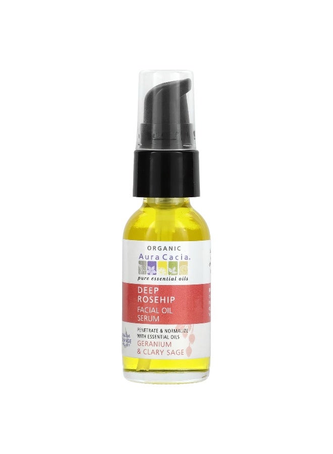 Aura Cacia, Organic Deep Rosehip Facial Oil Serum, Geranium & Clary Sage, 1 fl oz (30 ml) - Image 1