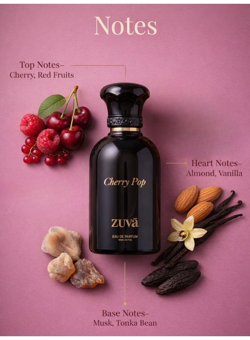 عطور زوفا عطر تشيري بوب أو دو بارفان – 100 مل | عطر حلو وفاكهي برائحة الكرز واللوز للنساء | عطر جورماند يدوم طويلاً - Image 2