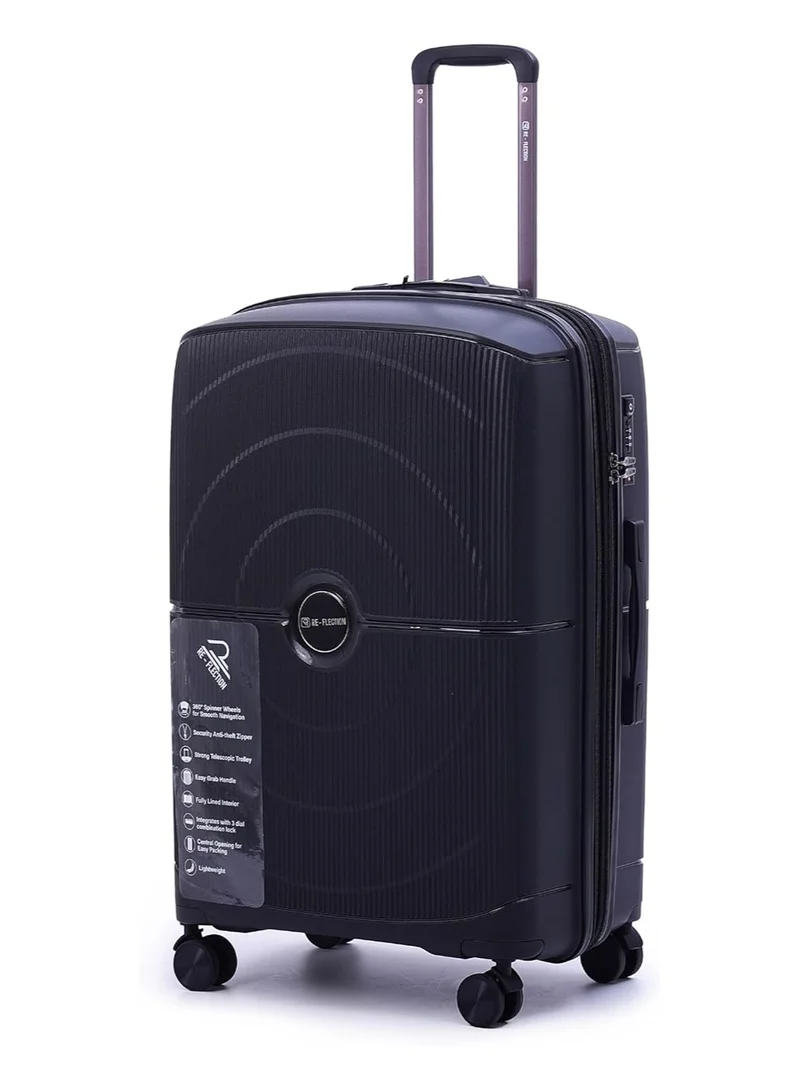 ريفلكشين REFLECTION Jaguar Hard Luggage PP Trolley Bag with 4 Spinner Wheels and TSA Lock  BLACK  63CM