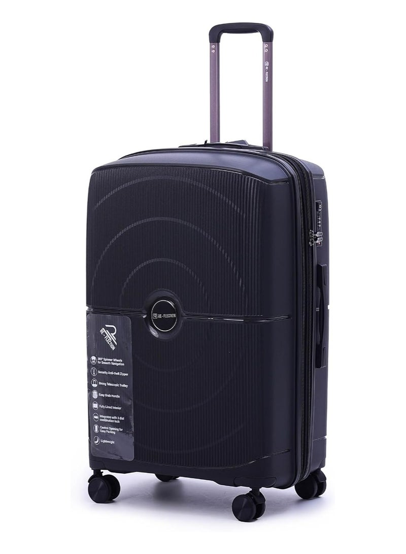 REFLECTION Jaguar Hard Luggage PP Trolley Bag with 4 Spinner Wheels and TSA Lock  BLACK  63CM - Image 1