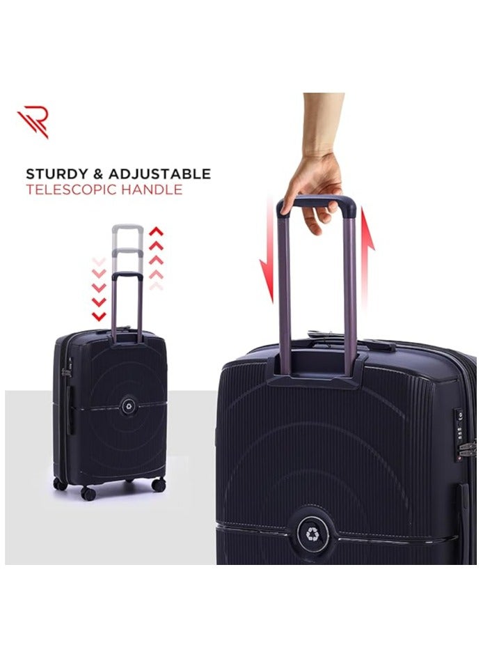 REFLECTION Jaguar Hard Luggage PP Trolley Bag with 4 Spinner Wheels and TSA Lock  BLACK  63CM - Image 2