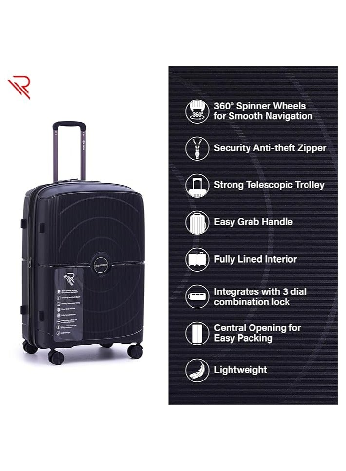 REFLECTION Jaguar Hard Luggage PP Trolley Bag with 4 Spinner Wheels and TSA Lock  BLACK  63CM - Image 3