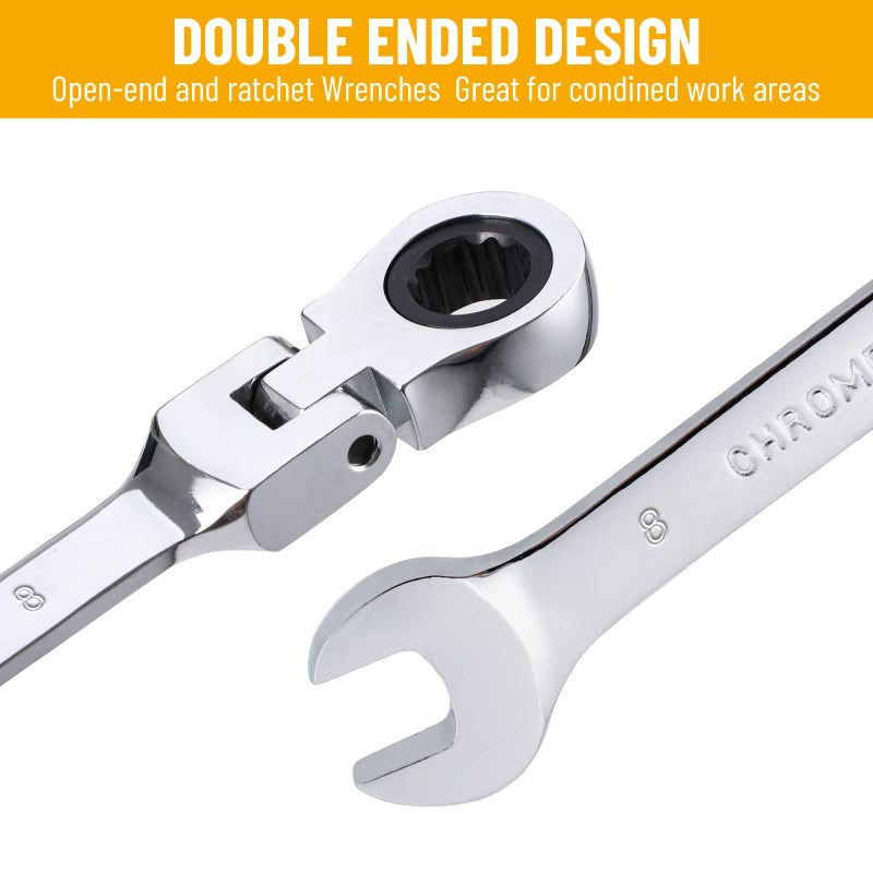 Pilida 8mm Ratcheting Wrench Flex Head: 12Pt Ratchet Combination Wrench Chrome Vanadium Steel Metric - Image 3