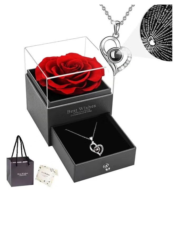 Preserved Rose Necklace - Infinite Roses, Heart-Shaped Gift Box - Made from Real, Fresh, and Beautiful Roses - A Romantic Gift for Her, a Women's Gift, a Mother's Day Gift - Image 1