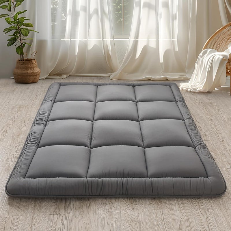WhatsBedding Japanese Floor Mattress Futon Mattress 3" Grey Tatami Mat Shredded Memory Foam Filled Sleeping Pad, Foldable & Portable Roll Up Lounger Camping Bed,39"x 80" Twin Size - Image 1